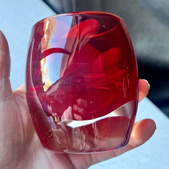 Set Of 2 Crate and Barrel Red Hand-Blown Glass Votive Candle Holders With Clear - Picture 7 of 9